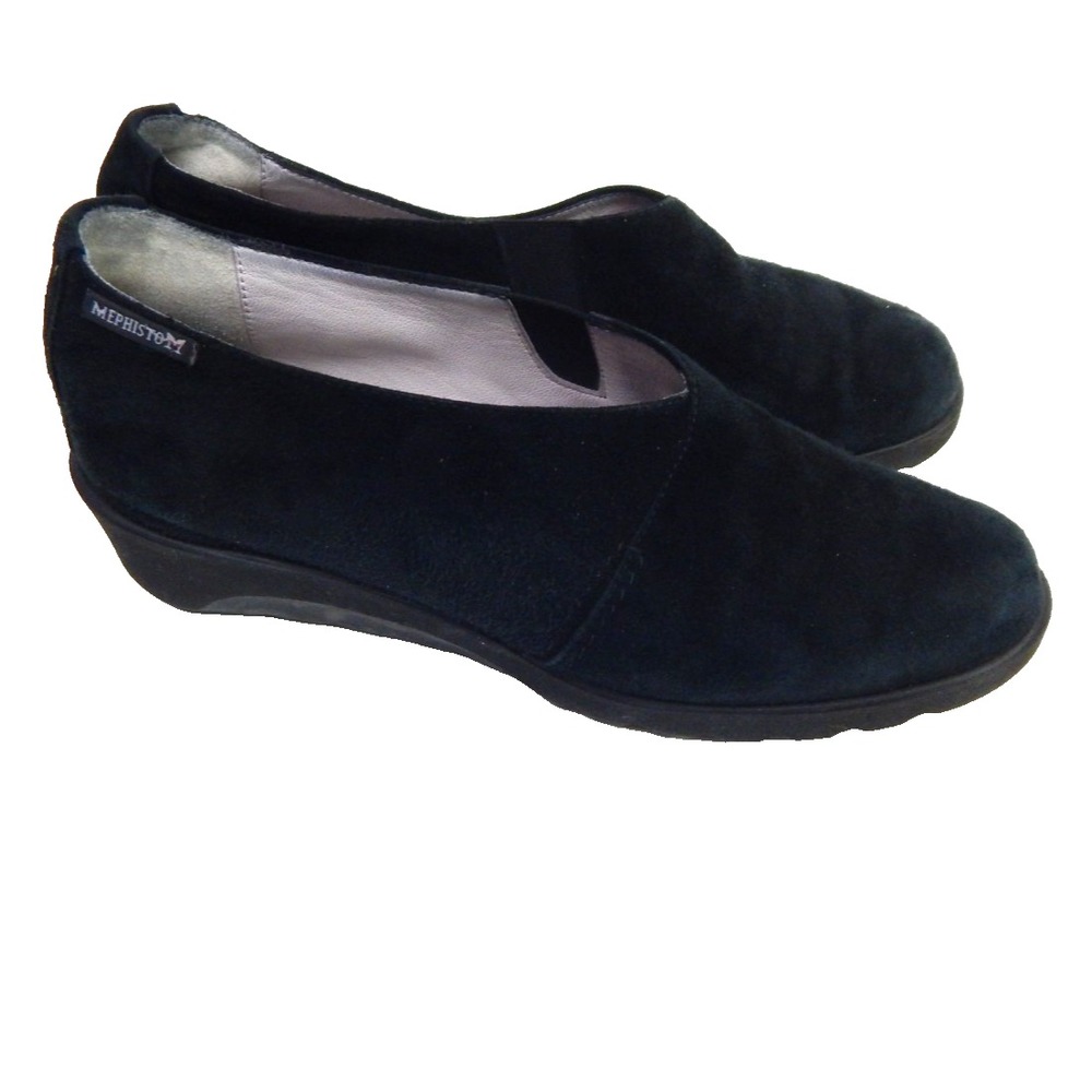 Mephisto Shoes Gazelle Slip On Wedge Black Suede Comfort Round Toe